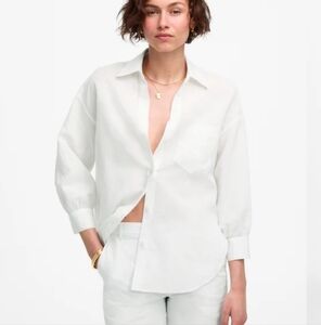 Madewell Shirred Button-Up Shirt in Linen-Cotton NV186 Size S NWT White